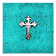 Teal Metal Cross Photograph