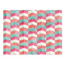 Teal Peach Chevron Pattern Postcards