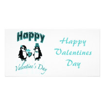 Teal Penguin Happy Valentines Day Custom Photo Card