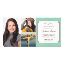 Teal preppy polka dot graduation announcement photo cards