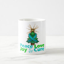 Teal Ribbon Christmas Peace Love, Joy & Cure Mug