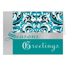 Teal & Silver Foil Damask Christmas Holiday Card