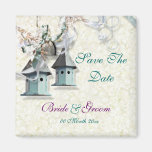 Teal taupe bird floral country refrigerator magnet