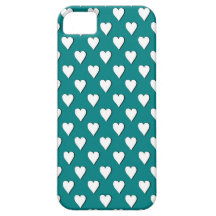 Teal with White Polka Dot Hearts iPhone 5 Cases