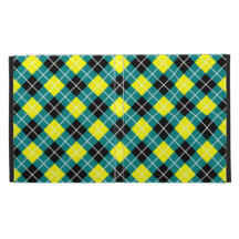 Teal,Yellow, Black and White Argyle iPad Folio Cases