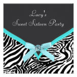 Teal Zebra Sweet 16  Birthday Party Personalised Invitation
