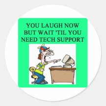 tech support joke round sticker