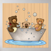 Teddy Bear Bathtime Print and Poster