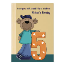 Teddy Bear Hip 5 Year Old - Birthday Party Invitat Personalized Invite