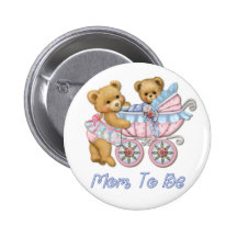 Teddy Bear Mum and Carriage - Blue Pins