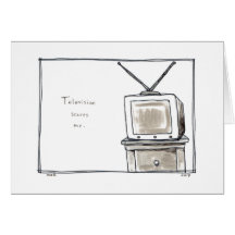 Television old tv set scares me ink painting art greeting cards