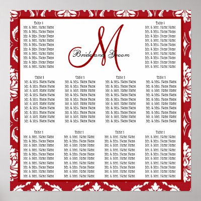 Template Wedding Seating Chart Red Damask Poster by monogramgallery
