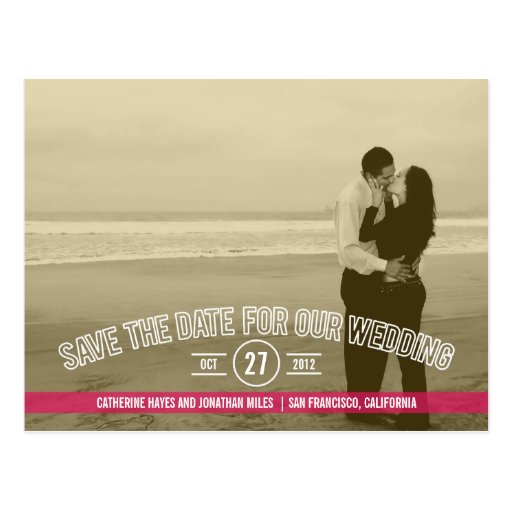 Text Overlay Save The Date Cards - Fuchsia Postcard