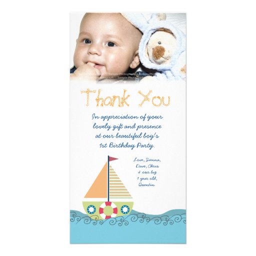 Thank You Baby Boy's 1st Birthday Party Photocard Custom Photo Card