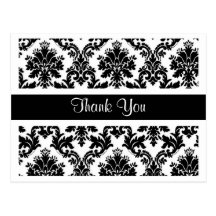 Thank You Black and White Damask Floral  Postcard