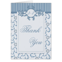 Thank You Cards, Pale Blue Stripes & Damask