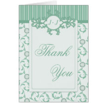 Thank You Cards, Summer Green Stripes & Damask