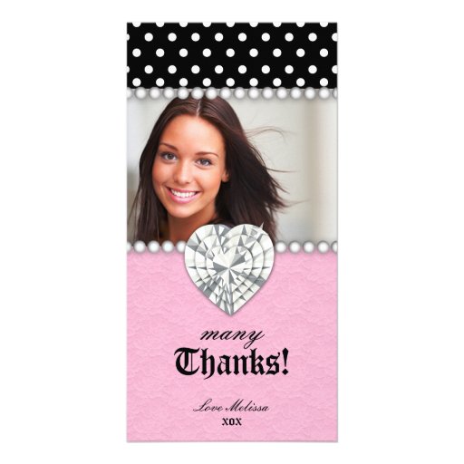 Thank You Dots Lace Pearls Jewel Sweet 16 Personalised Photo Card