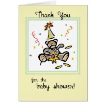 Thank You For Baby Shower, Yellow with Bear Greeting Card
