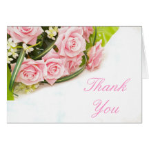 Thank you pink rose wedding note card