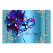 Thank You Quinceanera Party Masquerade Blue Invitations