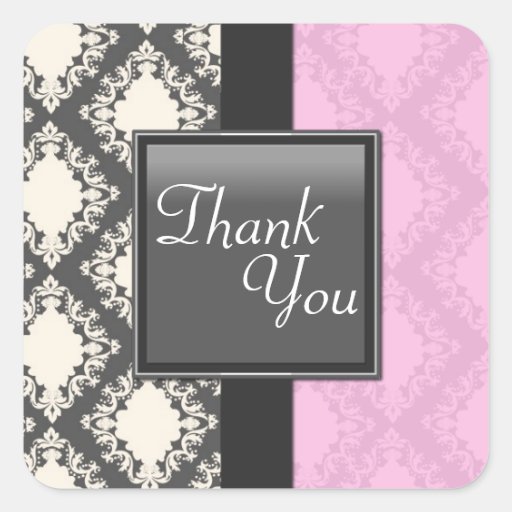 Thank You Seal - Light Pink & White Damask Wedding Square Sticker