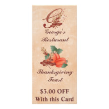 Thanksgiving Monogram G Rack Card /Resturant