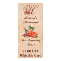Thanksgiving Monogram H Rack Card /Resturant