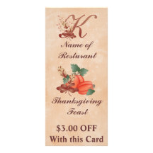 Thanksgiving Monogram K Rack Card /Resturant