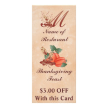 Thanksgiving Monogram M Rack Card /Resturant