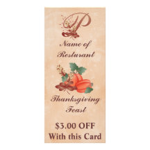 Thanksgiving Monogram P Rack Card /Resturant