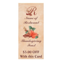 Thanksgiving Monogram r Rack Card /Resturant