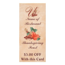 Thanksgiving Monogram U Rack Card /Resturant