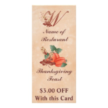 Thanksgiving Monogram W Rack Card /Resturant