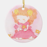 The cute girl in flower field christmas tree ornament
