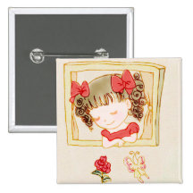 The cute girl looking the red rose pins