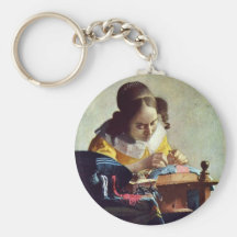 The Lacemaker, Français La Dentelière,  By Vermeer Keychain