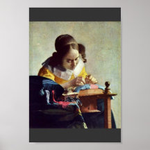 The Lacemaker, Français La Dentelière,  By Vermeer Print