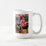the lady in red dress singing to fred mugs