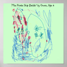 "The Pirate Ship Battle" by Owen, Age 4 Print