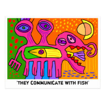 'they communicate with fish' postcards