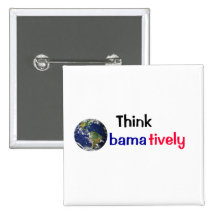 Think Obamatively_world, black, blue, red Pinback Buttons