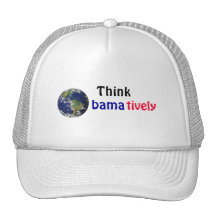 Think Obamatively_world, black, blue, red Trucker Hats