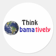 Think Obamatively_world, black, blue, red Round Stickers