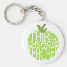 Third Grade Teacher Keychain - Green Apple