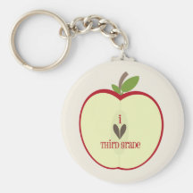 Third Grade Teacher Keychain - Red Apple Half
