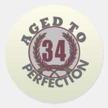 Thirty Four and aged to Perfection Birthday Round Sticker