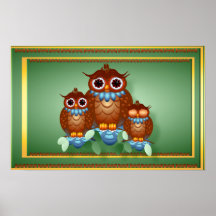 Three Alert Little Owls Posters