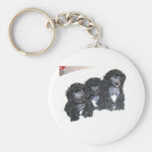 Three Black Silver Poodle Puppies Key Chain