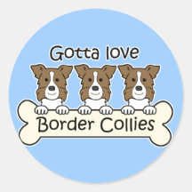 Three Border Collies Round Stickers